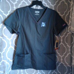 NWT Cherokee Workwear Originals Women's V-Neck Medium Scrub Top Pewter Stretch